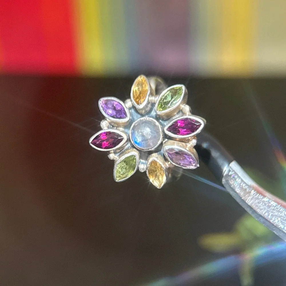 Nicky Butler Sterling Silver Multi-Gemstone Moonstone Flower Ring‎ Size 7